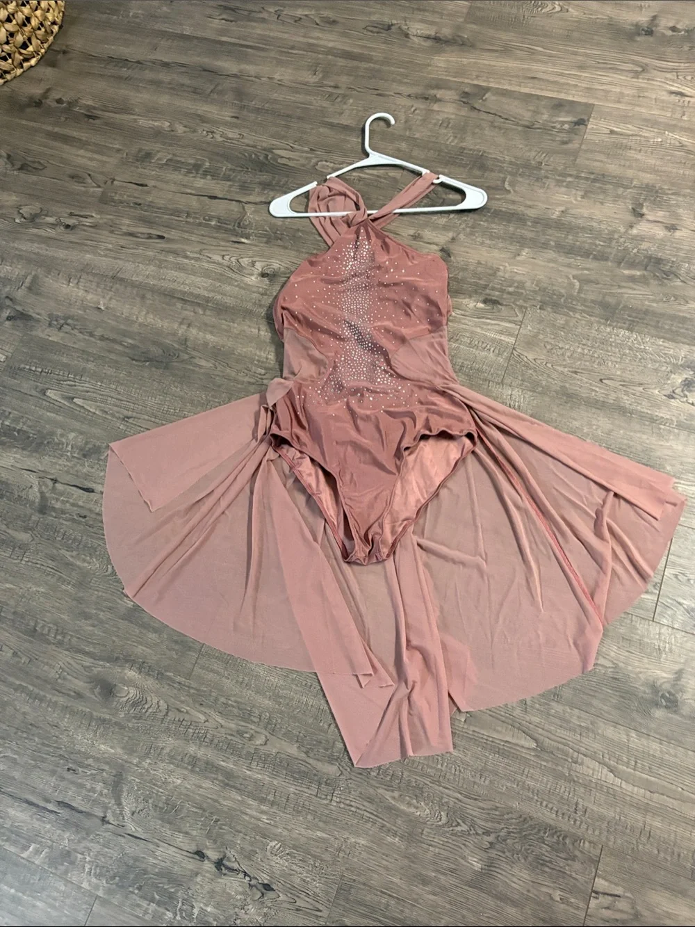 Women’s Halter Dance Costume in Dusty Rose with Rhinestones